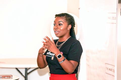 A lady doing her oral examination to become a conveyancer